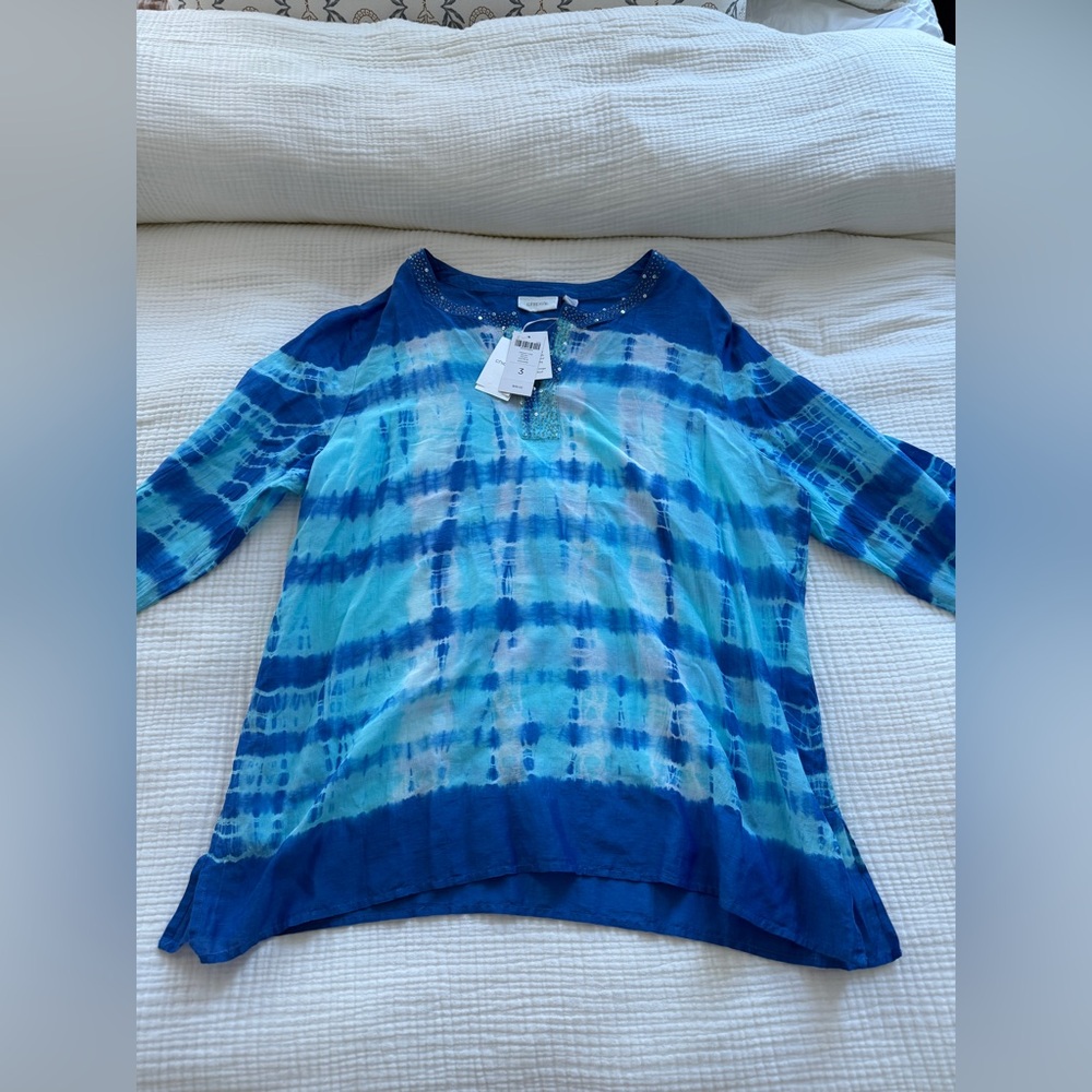 NWT! Chico's - Tie Die Silk Blend Beaded Blouse - 3